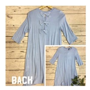 Solid Dress W/Bows-Light Blue